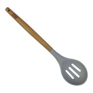 Escumadeira 31,5cm Cucina De Silicone Cinza Com Cabo Em Madeira